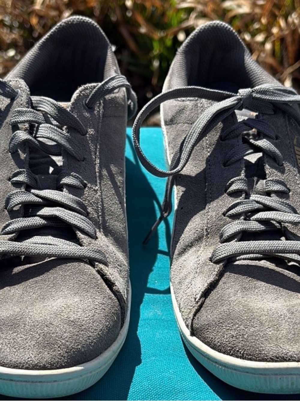 Puma Gray Suede Sneakers with White Formstrip and Gold Logo - Picture 5 of 7